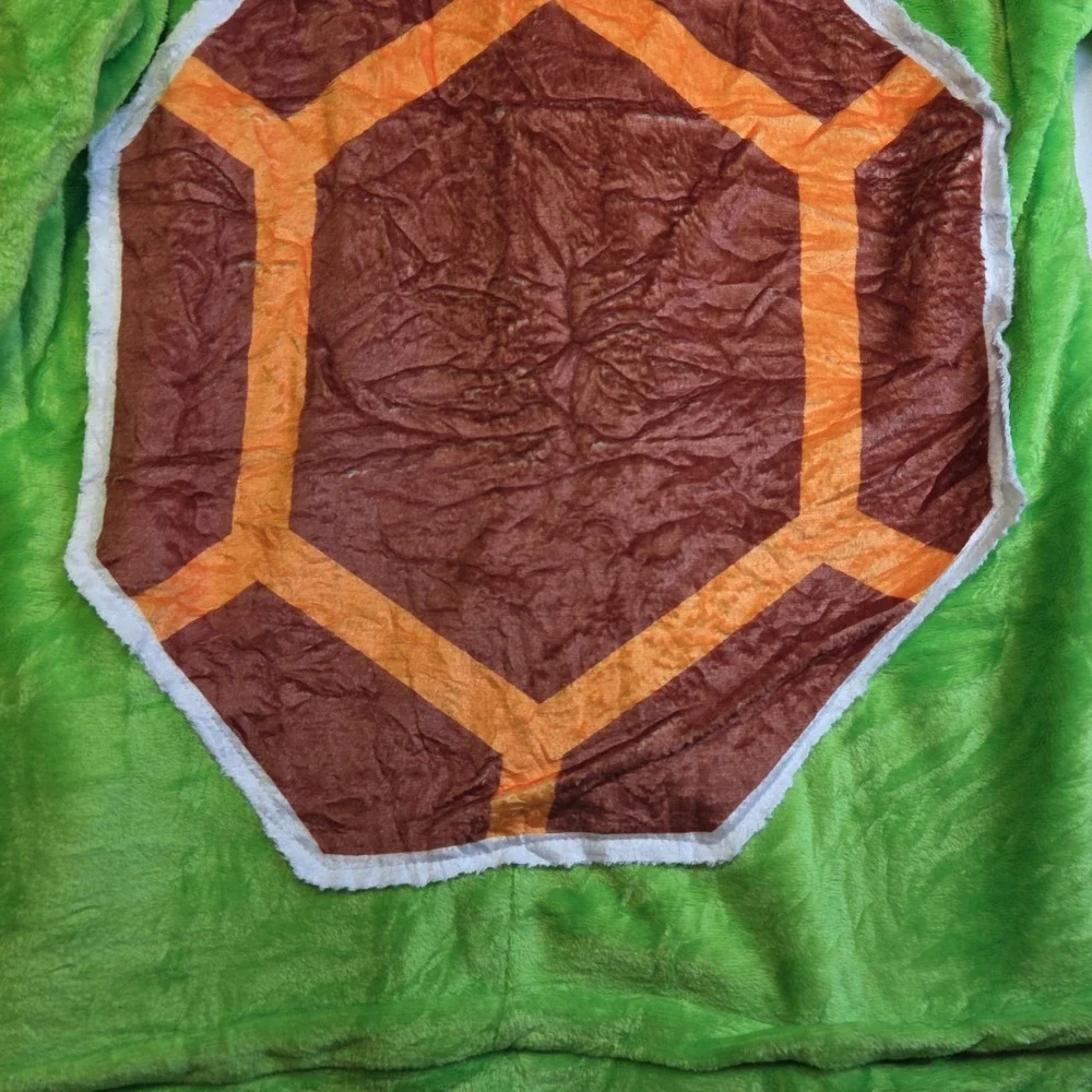 Turtle Costume Adult Medium Plush Full Zip Hooded Shell Back Zip Green Cosplay